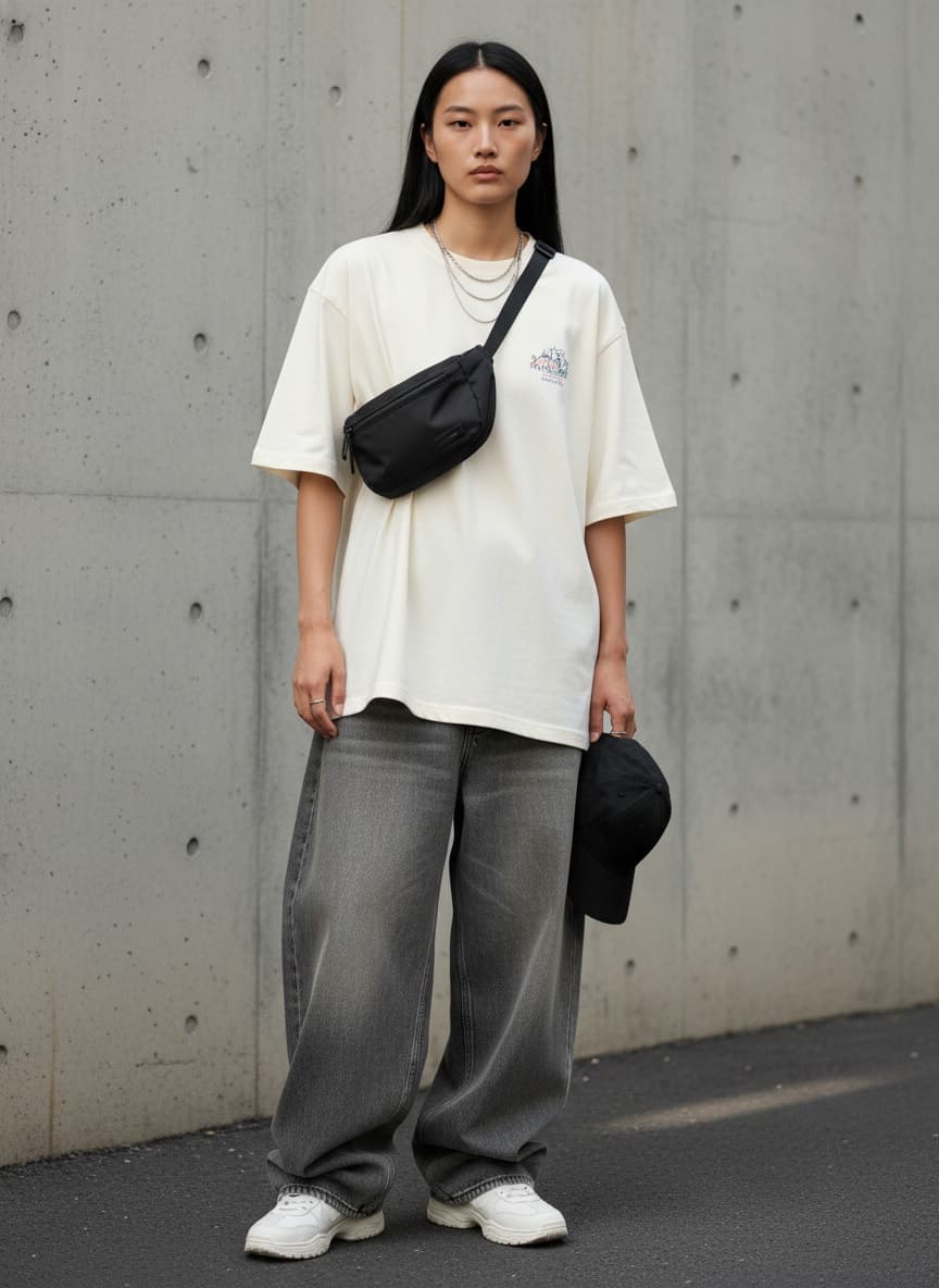 AI-generated outfit visualisation — streetwear womenswear